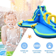 Inflatable Water Park with Climbing Wall, Basketball Hoop and Water Guns, No Blower