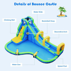 Inflatable Water Park with Climbing Wall, Basketball Hoop and Water Guns, No Blower