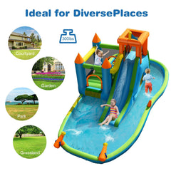Castle Inflatable Water Park with 19.5 ft Frame, Safety Netting and Blower Included
