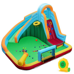 Inflatable Water Slide Park with Long Slide, Splash Pool, Climbing Wall and 680W Blower