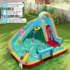 Inflatable Water Slide Park with Long Slide, Splash Pool, Climbing Wall and 680W Blower