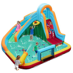 Inflatable Water Slide Park 6-in-1 with Long Slide and Splash Pool, No Blower, Ages 3 to 12