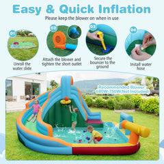 Inflatable Water Slide Park 6-in-1 with Long Slide and Splash Pool, No Blower, Ages 3 to 12