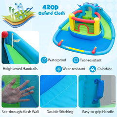Dinosaur Themed Inflatable Water Park with Double Slides and Blower Included, Ages 3 to 10