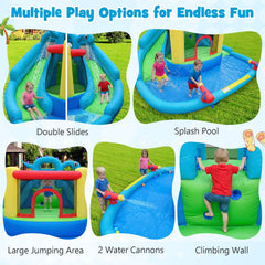 Dinosaur Themed Inflatable Water Park with Double Slides and Blower Included, Ages 3 to 10