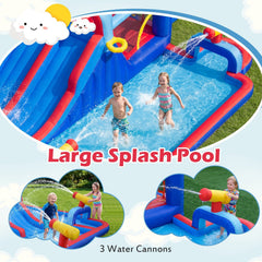 Giant Inflatable Water Park with Double Slides, Three Cannons and 750W Blower