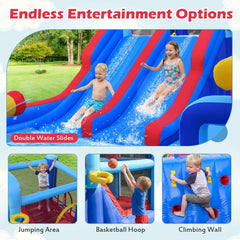 Giant Inflatable Water Park with Double Slides, Three Cannons and 750W Blower