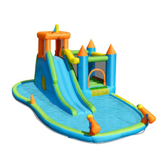Castle Inflatable Water Park with Crawling Tunnel, Ball Pit and 60 Ocean Balls, No Blower