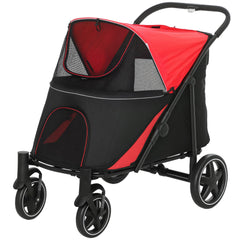 Foldable Pet Stroller with Universal Front Wheels, Shock Absorber, Dog Cat Carriage for Large & Medium Dogs, Black