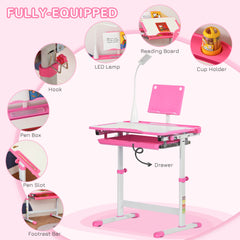 Kids Desk and Chair Set Height Adjustable Student Writing Desk Children School Study Table with Tilt Desktop, Blue