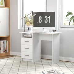 Computer Desk with Storage, 39" Home Office Desk with 3 Drawers nad Open Shelf, Writing Table for Bedroom, White