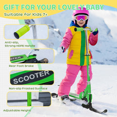 Snow Scooter, 2 in 1 Design Adjustable Height Scooter Snow Sled for Kids Aged Over 7 Years Old, Foldable Kids Sled Ski Scooter with Wheels Blades, Green