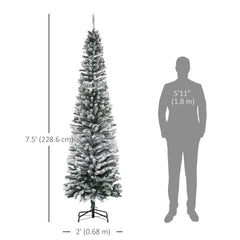 6ft Flocked Christmas Tree, Pencil Christmas Tree with Realistic Branch Tips, Folding Metal Stand, Green