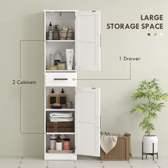 67" Tall Bathroom Cabinet, Narrow Bathroom Storage Cabinet with Drawer, Barn Doors and Adjustable Shelves, Black