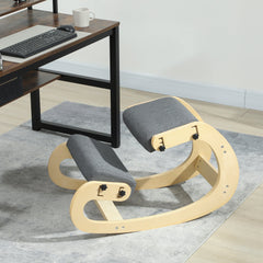 Ergonomic Kneeling Chair, Adjustable Rocking Wood Kneeling Stool, Desk Chair, Improve Posture, Cream White