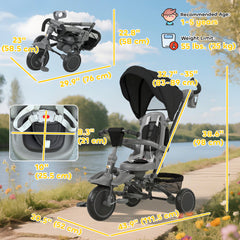 6 in 1 Toddler Tricycle for 1-5 Years Old with Push Handle, Removable Canopy, Rotatable Seat, Black