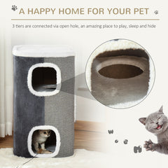 4-Story Cat House for Indoor, Cat Condo with Sisal Scratching Surface, Removable Cushion, 16" x 16" x 29", Grey