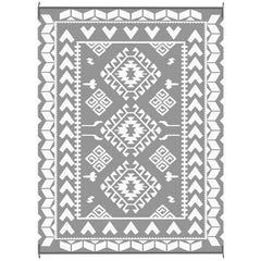 9' x 12' Outdoor RV Rug, Reversible Patio Floor Mat with Carry Bag, Rhombus Patchwork, Grey and White