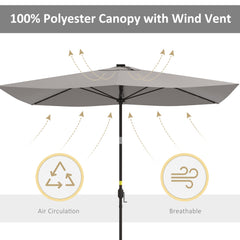 6.5x10ft Patio Umbrella Rectangle Solar Powered Tilt Aluminum Outdoor Market Parasol with LEDs Crank (Light Coffee)