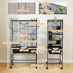 3 Tier Rolling Hamster Cage with 7" Deep Tray, Storage Shelf, Big Exercise Wheel, Tube System, for Syrian, Gerbil, Rat