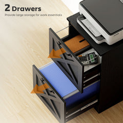 2 Drawer File Cabinet with Silent Slides, Vertical Farmhouse Filing Cabinet Fits Letter/A4 Size Home Office, Black