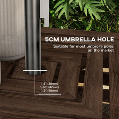 2-in-1 Outdoor Umbrella Base Storage Box Wooden Patio Side Table, Brown