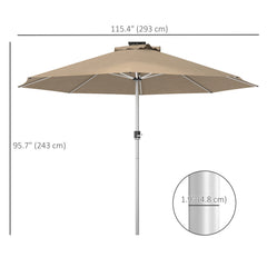 LED Patio Umbrella, Lighted Deck Umbrella with 4 Lighting Modes, Solar & USB Charging, Khaki