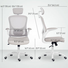 Ergonomic Office Chair, Mesh Desk Chair with Adjustable Headrest, Lumbar Support and Height, Flip-Up Armrests, Black