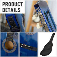 38 Inch Full Size Classical Acoustic Electric Guitar Premium Gloss Finish with Strings, Picks, Shoulder Strap and Case Bag, Blue