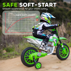Kids Dirt Bike 12V Battery-Powered Ride-On Electric Motorcycle with Charging Battery, Training Wheels Blue