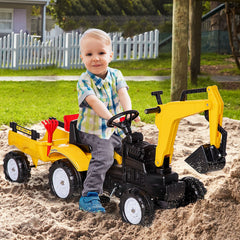 Ride on Tractor for Kids, Pedal Construction Car with Horn & Detachable Trailer for 3 Years Old, Yellow