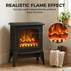 Electric Fireplace Heater, Freestanding Fireplace Stove with Realistic Flame Effect, Overheat Safety Protection, 750W/1500W, Black