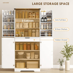 72" Kitchen Pantry Cabinet, Farmhouse Storage Cabinet with 4 Doors, Drawer, 8 Door Shelves and Adjustable Shelf, Black