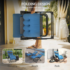 Padded Folding Recliner Chair, Patio Lounger with Cupholder, Adjustable Backrest, Removable Cushion, Black