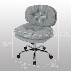 Computer Desk Chair, Armless Office Chair with Wide Padded Seat and Adjustable Height, Cream White