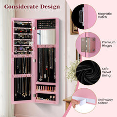 Jewelry Cabinet Wall or Door Mounted Jewelry Armoire Modern Hanging Jewelry Organizer-Pink