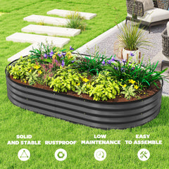5' x 3' x 1' Large Outdoor Planter Box, Galvanized Raised Garden Bed with Metal Plant Stake, Dark Grey