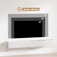 71" Floating TV Stand for TVs up to 72 Inch, Wall Mount Media Console with 2 Fluted Flip-Down Doors, Cable Hole, Black
