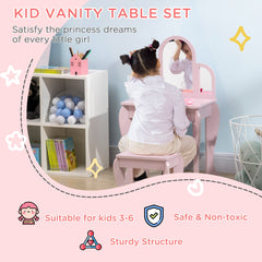 Kids Dressing Table and Chair Set, Girls Dressing Set, Makeup Desk with Drawer for 3-6 Years Old Kids, Pink