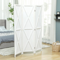 4-panel Wall Partition Farmhouse Room Separator with Foldable Design Wooden Frame 5.6FT, Walnut