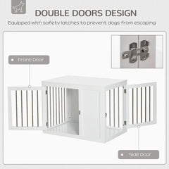 2-in-1 Dog Cage and Side Table, with Two Lockable Doors, for Medium Dogs - White