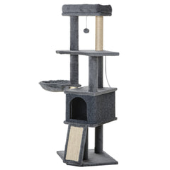 50 Inch Cat Tree, Multi-Level Cat Tower with Sisal Scratching Posts and Ramp, Bed, Condo, Hammock, Toy Ball, Grey