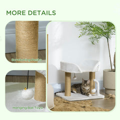 Cat Tower Condo for Indoor Cats, Small Cat Tree with Jute Scratching Posts, Top Perch, Dangling Balls, Light Grey