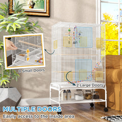 52" Bird Cage with Rolling Stand, Toys, for Budgies Canaries Black