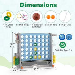 Jumbo 4-to-Score Game with Ring-toss and Basketball Hoop-Light Blue
