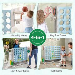 Jumbo 4-to-Score Game with Ring-toss and Basketball Hoop-Light Blue
