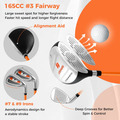 Junior Complete Golf Club Set for Age 8 to 10-Yellow