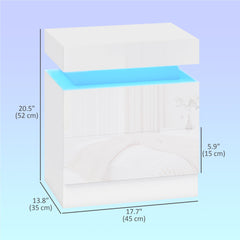 Nightstand Set of 2, End Side Tables with LED Lights, Bedside Tables with 2 Drawers, for Bedroom, White