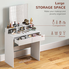 Makeup Vanity Desk with Mirror, for Bedroom, Modern Dressing Table with Drawers, Compartments, White