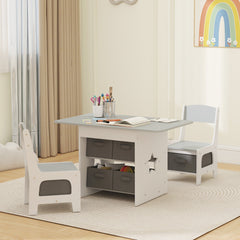 3 Piece Kids Table and Chair Set with 6 Removable Drawers, for Classroom, Living Room, Bedroom, Nursery, Light Grey